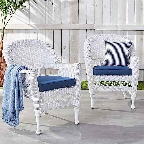 Jeco Wicker Chair with Blue Cushion, Set of 2, White/W00206-