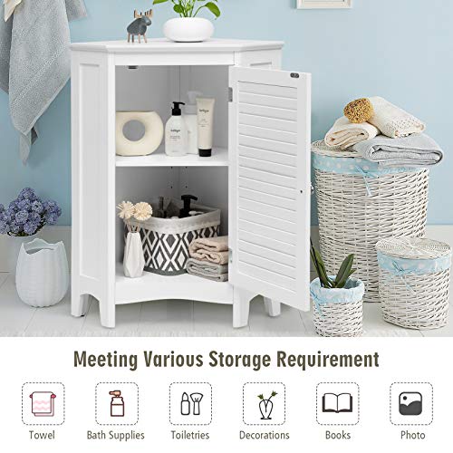 Tangkula Corner Bathroom Cabinet with Single Shutter Door & 2 Shelves, Freestanding Floor Corner Cabinet, Home Storage Cabinet for Bathroom Kitchen Living Room Bedroom (White)