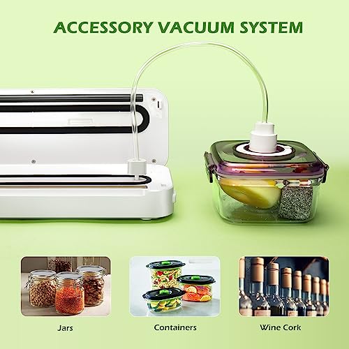 FEZEN Vacuum Sealer Machine for Food, Food Saver Machine 5-in-1 Food Sealer Automatic Vacuum Air Sealing Machine for Dry/Moist Food Storage with Vacuum Seal Bags & Air Suction Hose, White