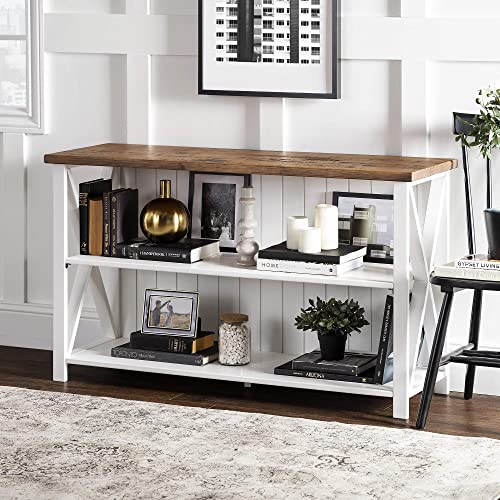 Walker Edison 2 Tier Modern Farmhouse Wood Bookcase Bookshelf Storage Home Office Storage Cabinet, 52 Inch, White