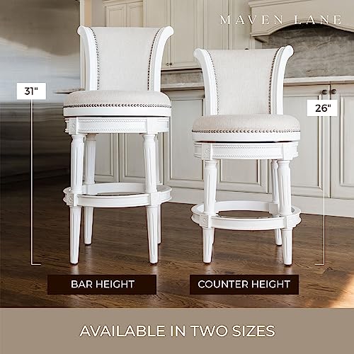 Maven Lane Pullman Wooden Swivel Kitchen Stool, Alabaster White Finish, Set of 4