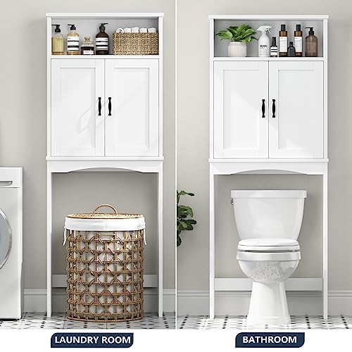 Baztin Over The Toilet Storage Cabinet, Over Toilet Bathroom Organizer with Adjustable Shelf, Engineered Wood Above Toilet Storage Cabinet, Sturdy Behind Toilet Bathroom Organizer - White