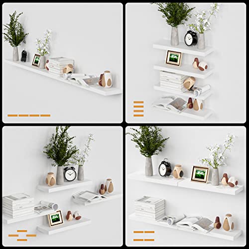 Boswillon White Floating Shelves for Wall, 4 Sets for Bedroom with Invisible Brackets for Wall Decor, Modern for Bathroom, Kitchen