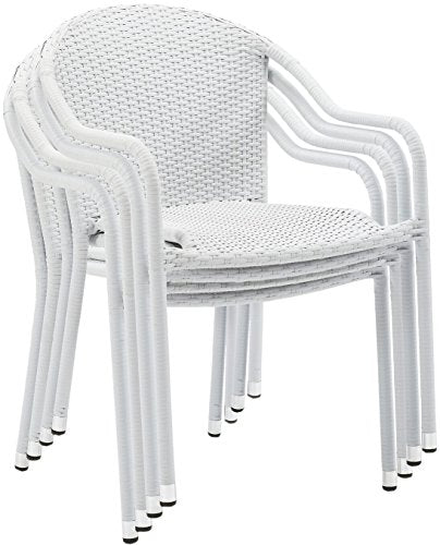 Crosley Furniture CO7109-WH Palm Harbor Outdoor Wicker Stackable Chairs, Set of 4, White