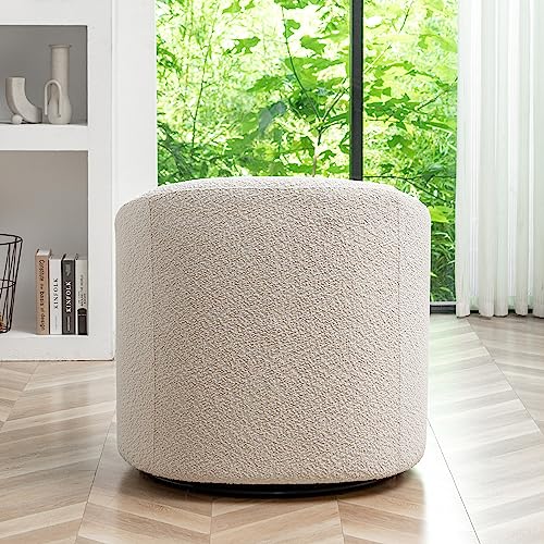 KINWELL 32" Wide Boucle Upholstered Swivel Cuddle Barrel Chairs, Mid-Century 360 Degree Swivel Accent Sofa Chairs, No Assembly Round Armchairs for Living Room, Bedroom, Office (White)