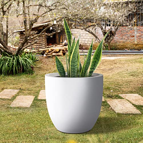 Kante 18" Dia. Large Pure White Concrete Planter, Outdoor Indoor Modern Round Plant Pots, Lightweight, Heavy Duty, Weather Resistant, Seamless with Drainage Hole (RC0050C-C80011)