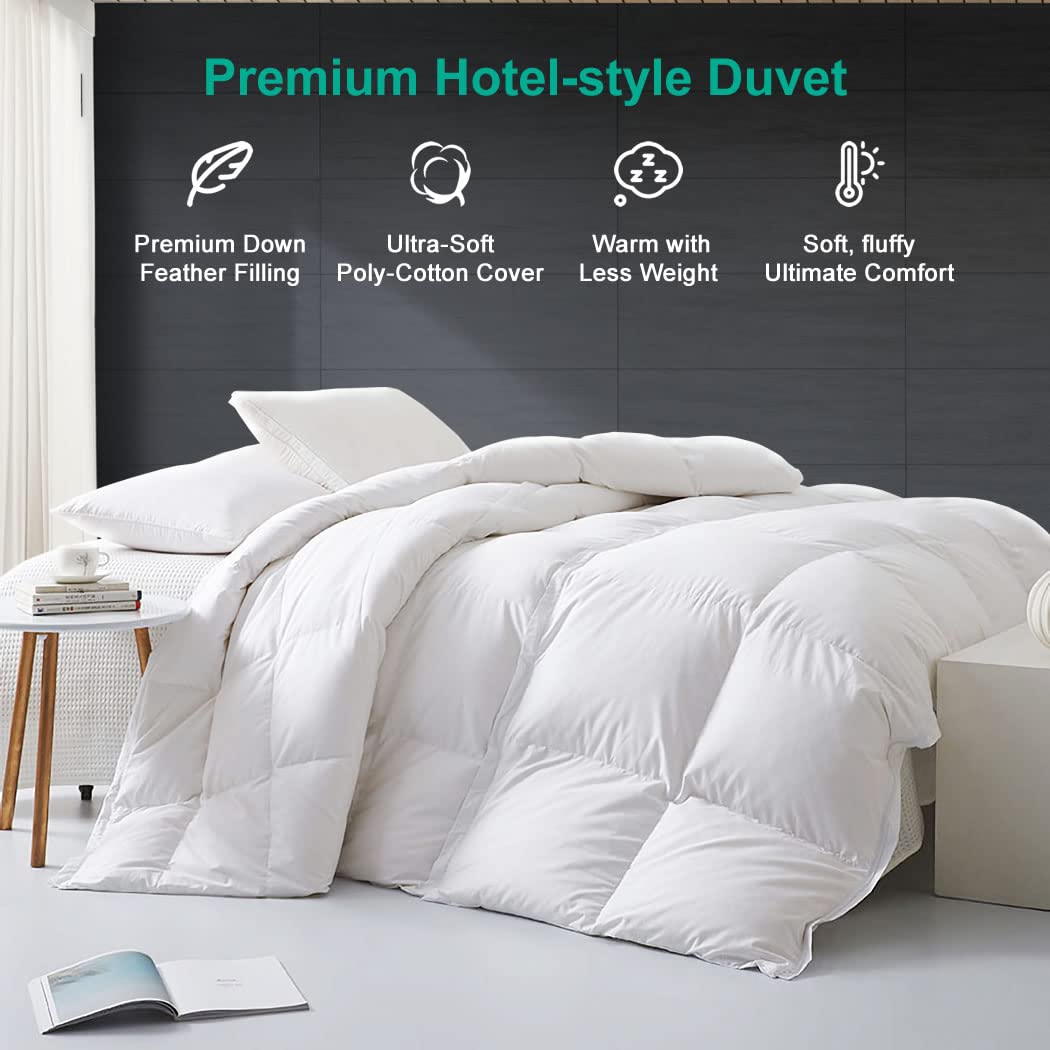 APSMILE Lightweight All-Season Feathers Down Comforter Oversized King, Duvet Insert for Hot Sleepers/Warm Sleepers -400 TC 750 Fill-Power Hotel Collection Comforter,Light Warmth (120"x98",White)