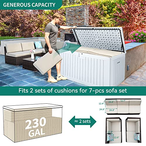 YITAHOME XXL 230 Gallon Large Deck Box,Outdoor Storage for Patio Furniture Cushions,Garden Tools and Pool Toys with Flexible Divider,Waterproof,Lockable (Grayish-White)