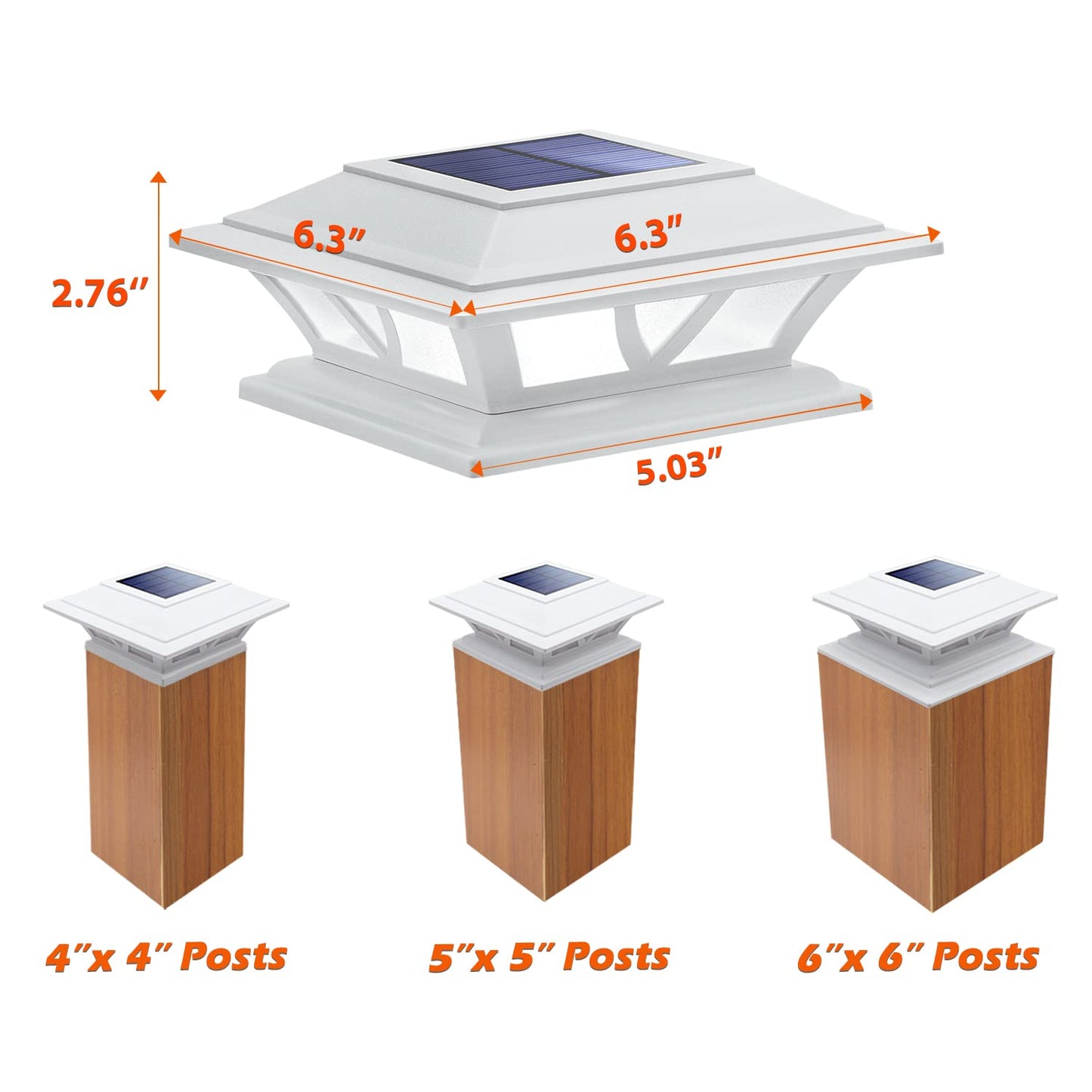 Siedinlar Solar Post Lights Outdoor 2 Modes LED Fence Deck Cap Light for 4x4 5x5 6x6 Posts Garden Patio Decoration Warm White/Cool White Lighting White (6 Pack)