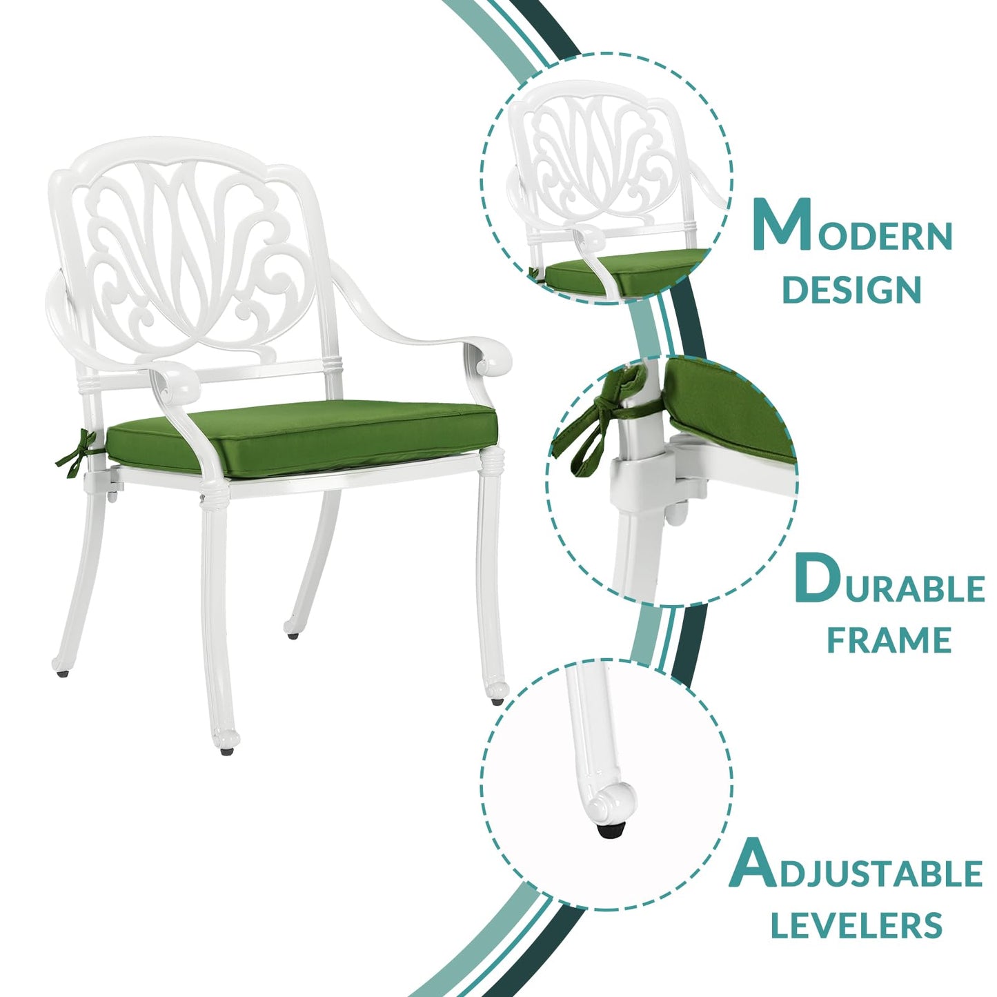 MEETWARM 9-Piece Outdoor Patio Dining Set- 8 Outdoor Dining Cushioned Chairs and 1 Oval Table with 2" Umbrella Hole, All Weather Cast Aluminum Patio Funiture Set for Backyard, White