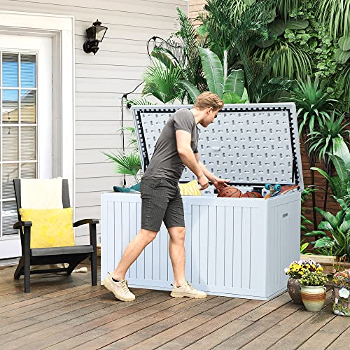 YITAHOME XXL 230 Gallon Large Deck Box,Outdoor Storage for Patio Furniture Cushions,Garden Tools and Pool Toys with Flexible Divider,Waterproof,Lockable (Grayish-White)