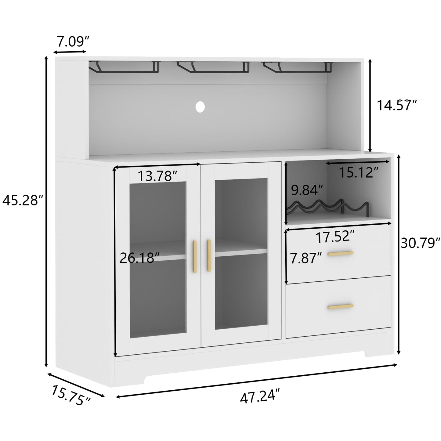 Auromie Wine Bar Cabinet with LED Light, Home Coffee Cabinet with Wine and Glass Rack, Kitchen Buffet Sideboard with Storage Cabinet&Drawers, Modern Liquor Cabinet for Living Room Dining Room (White)