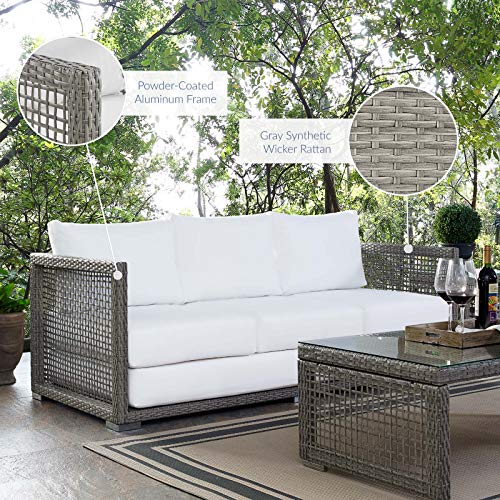 Modway EEI-2923-GRY-WHI Aura Outdoor Patio Wicker Rattan Sofa, Gray White