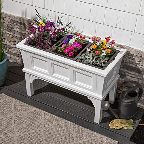 Step2 Atherton Raised Planter Box – Classic White Outdoor Planter Box with Durable Construction – Includes Removeable Trays for Easy Use – Quick DIY Assembly – Measures 24” x 39” 19.5”