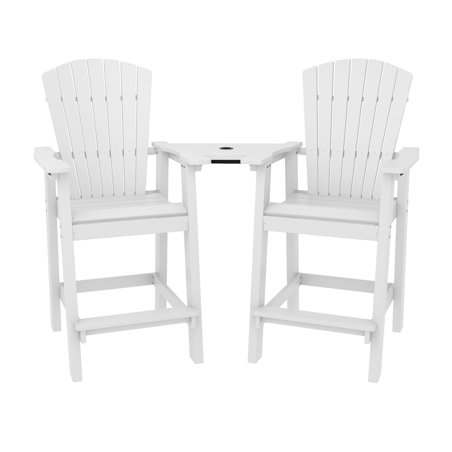 KINGYES Balcony Chair Tall Adirondack Chair Set of 2 Outdoor Adirondack Barstools with Connecting Tray - Patio Stools Weather Resistant for Deck Balcony Pool Backyard, White