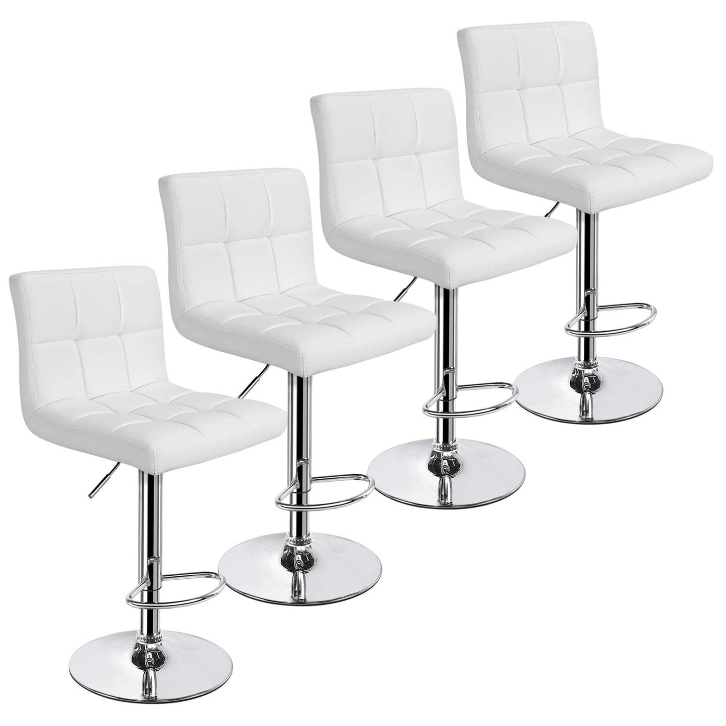 Yaheetech X-Large Bar Stools - Square PU Leather Adjustable Counter Height Swivel Stool Armless Chairs Set of 4 with Bigger Base,White