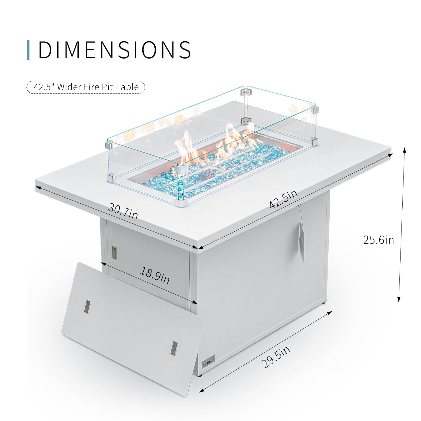 NICESOUL 43'' Outdoor Patio White Aluminum Propane/Gas Fire Pit Table Wicker Fire Places 55,000 BTU H Burner Firepit for Outside with Blue Glass Beads & Wind Guard & Cover for Balcony Porch