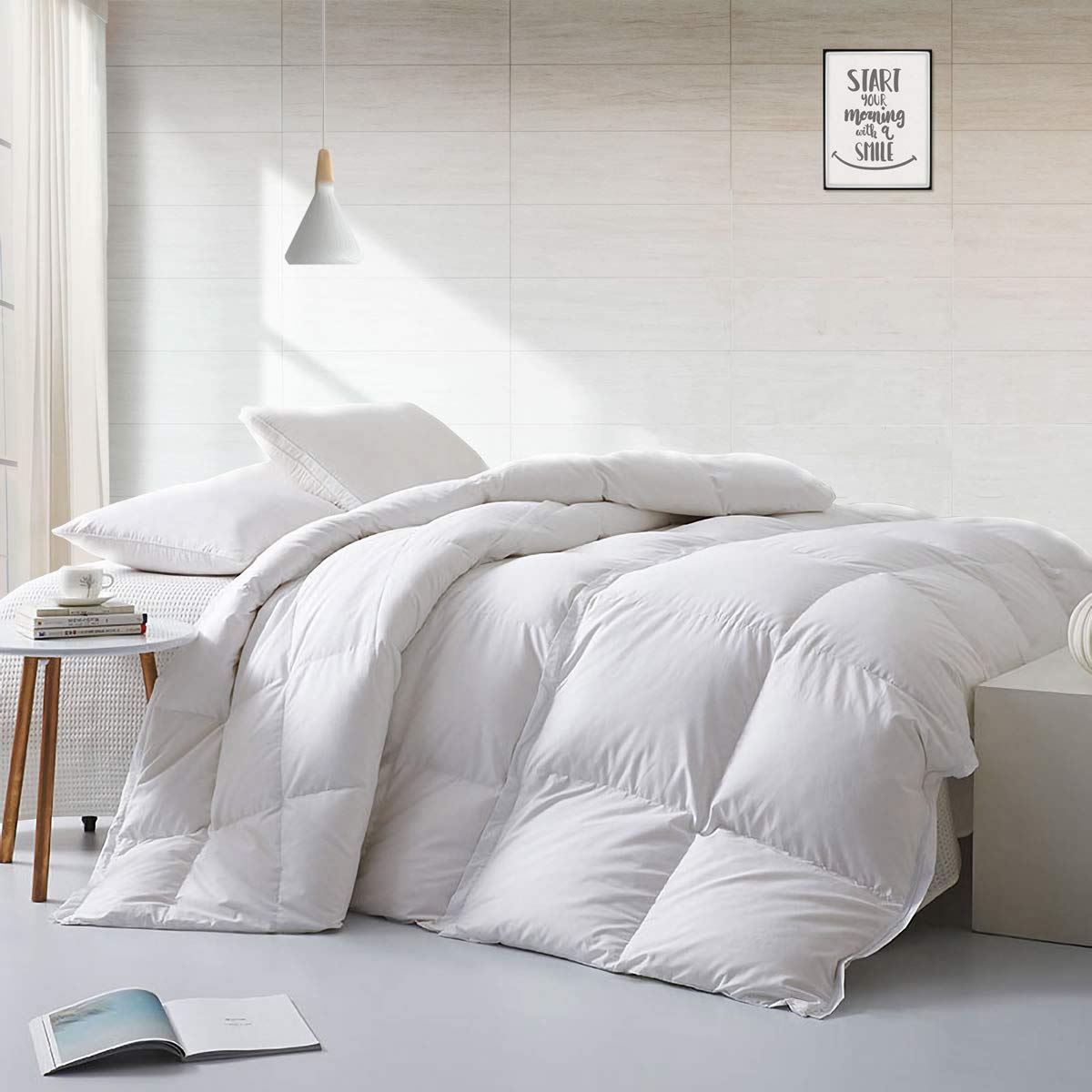 APSMILE Lightweight All-Season Feathers Down Comforter Oversized King, Duvet Insert for Hot Sleepers/Warm Sleepers -400 TC 750 Fill-Power Hotel Collection Comforter,Light Warmth (120"x98",White)