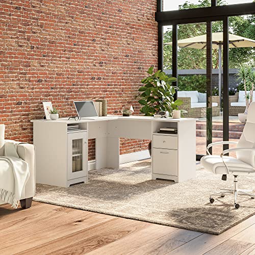 Bush Furniture Cabot L Shaped Computer Desk in White Corner Table with Drawers for Home Office