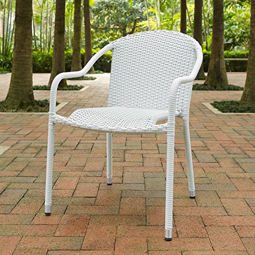 Crosley Furniture CO7109-WH Palm Harbor Outdoor Wicker Stackable Chairs, Set of 4, White