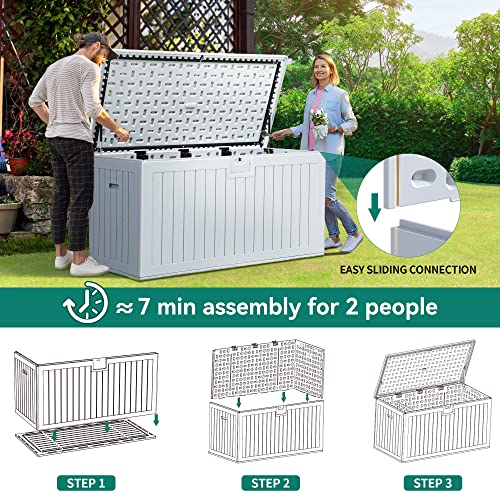 YITAHOME XXL 230 Gallon Large Deck Box,Outdoor Storage for Patio Furniture Cushions,Garden Tools and Pool Toys with Flexible Divider,Waterproof,Lockable (Grayish-White)