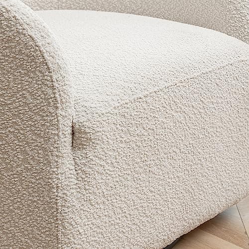 KINWELL 32" Wide Boucle Upholstered Swivel Cuddle Barrel Chairs, Mid-Century 360 Degree Swivel Accent Sofa Chairs, No Assembly Round Armchairs for Living Room, Bedroom, Office (White)