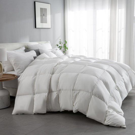 KUSNUG Luxury King Size Down Comforter, Fluffy Goose Feather Duvet Insert with Soft Egyptian Cotton-Poly Cover,850 FP Hotel Collection Bedding with 8 Corner Tabs，White Bed Blanket（106"X90"