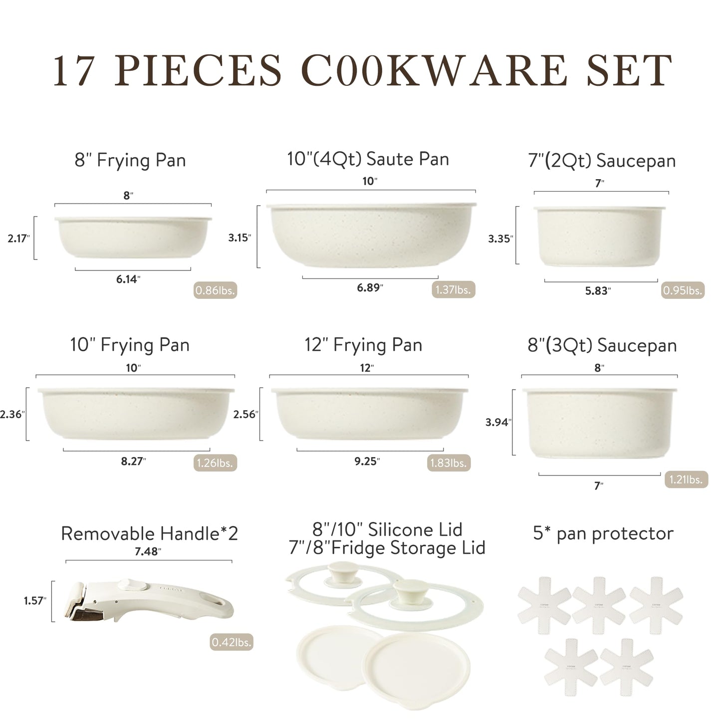 CAROTE 17pcs Pots and Pans Set, Nonstick Cookware Set Detachable Handle, Induction Kitchen Cookware Sets Non Stick with Removable Handle, RV Cookware Set, Oven Safe, Frying Pan Set