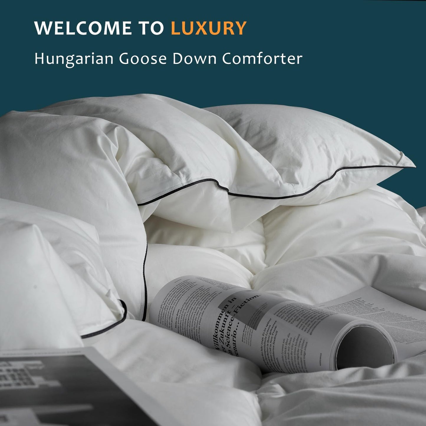 HYVIF Hungarian White Goose Down Comforter King Size - 750 Fill Power All Seasons Duvet Insert - Lightweight & Fluffy, Medium Warmth - King 90 x 106