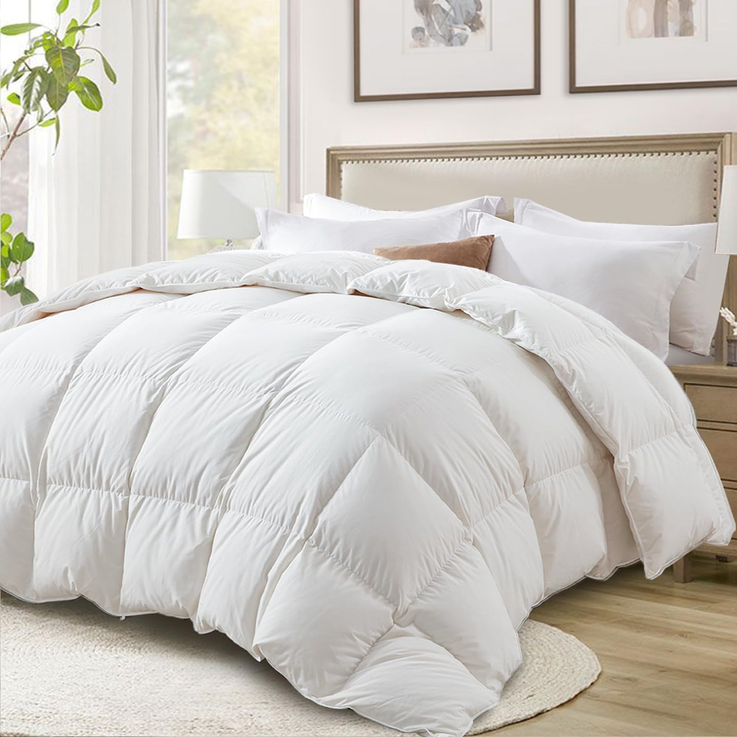 Globon Ultra-Soft Down Feather Comforter King Size,Luxurious Hotel Collection Fluffy Duvet Insert for All Season,Noiseless Shell, 700 Filling Power,Medium Weight with Corner Tabs, White