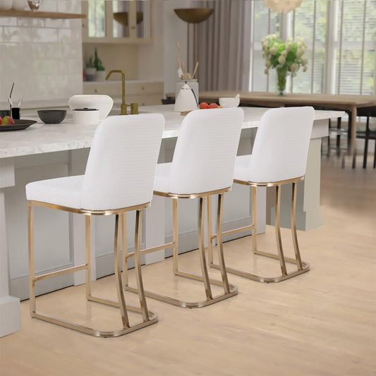 Sophia & William 24" Counter Height Bar Stools Set of 3 with Back, Creamy White & Gold Bar Stools for Kitchen Island, Modern PU Leather Upholstered Farmhouse Kitchen Counter Stools,300lbs,3 Pack