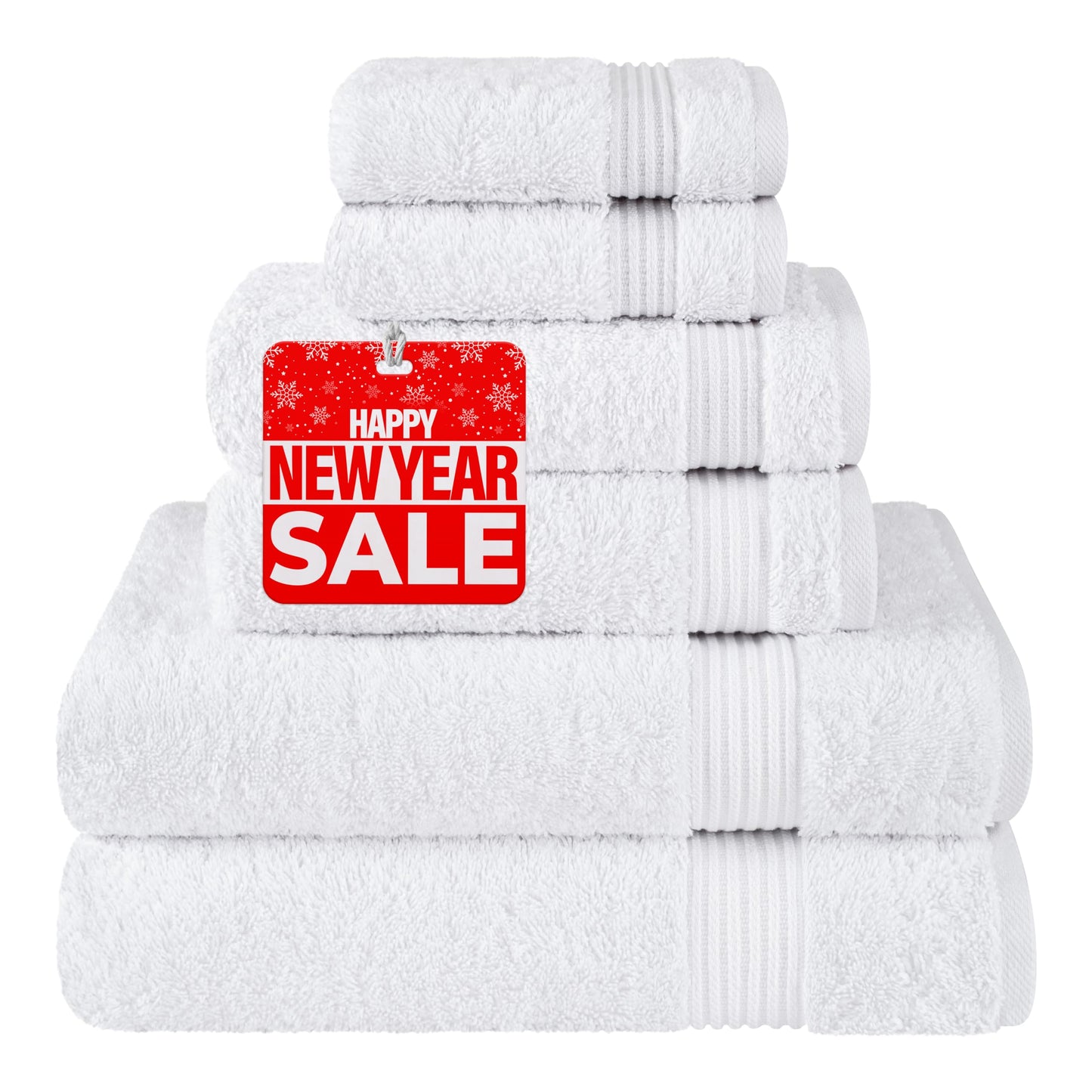 Cotton Paradise 6 Piece Towel Set, 100% Turkish Cotton Soft Absorbent Towels for Bathroom, 2 Bath Towels 2 Hand Towels 2 Washcloths, White