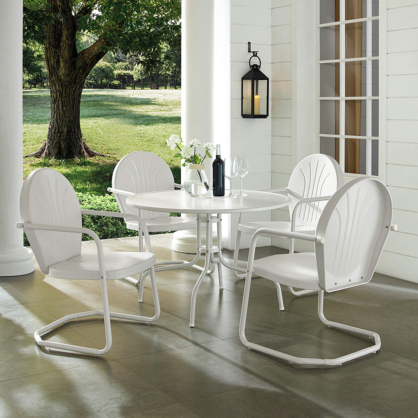 Crosley Furniture Griffith 5-Piece Metal Outdoor Dining Set with Table and Chairs - White